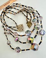 Funkelnde Vintage Aurora Borealis Kette 3-reihig 49 cm