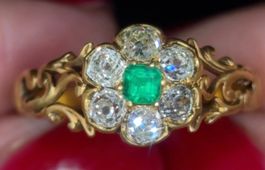 Antik spät Georgisch Smaragd und Diamant Cluster Gold Ring