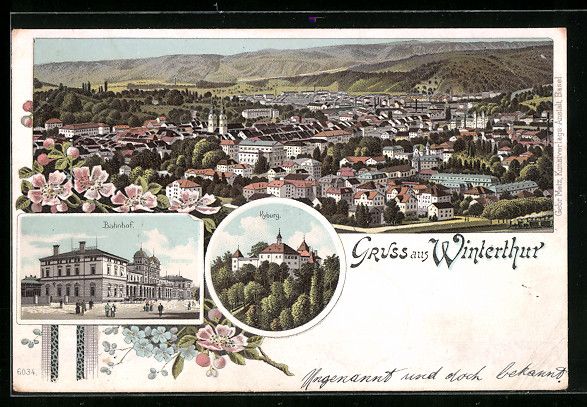 Cartoline postali: Litho Winterthur, Ortsansicht, Bahnhof u – Usato da Berlin venduto da bartko-reher