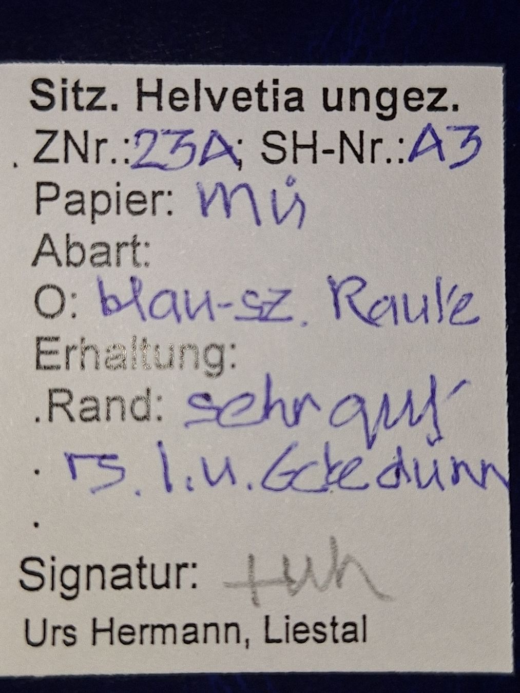 Tutti i francobolli: Strubel 23A3 mit Befund Kat. 110.- – Usato da Balgach venduto da SIMEON27 2