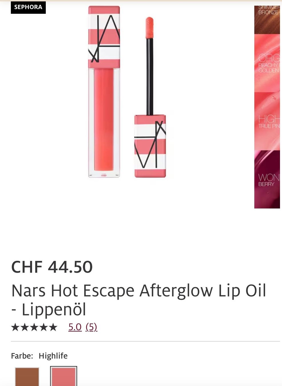 Nars Make-up: NARS Afterglow Lip Oil - Highlife – Nuovo e nell'imballaggio originale da Baden venduto da Tiffany6878 1
