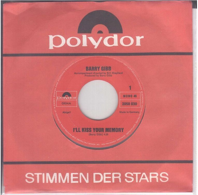 Schallplatten: Barry Gibb  --  I`ll kiss your memory  Single7 – Gebraucht aus Rheinau von asteng