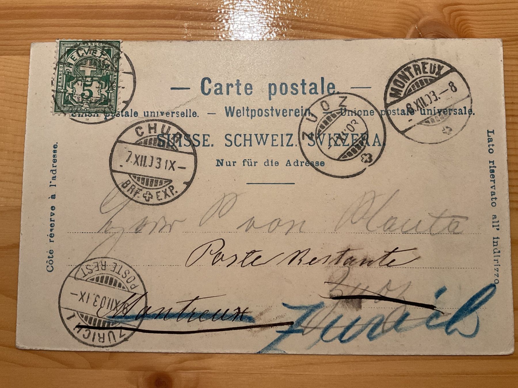 Cartoline postali: 1903 Ansichtskarte Chur mit Calanda Irrläufer viele Stempel – Usato da Rheinfelden venduto da ricci62 1