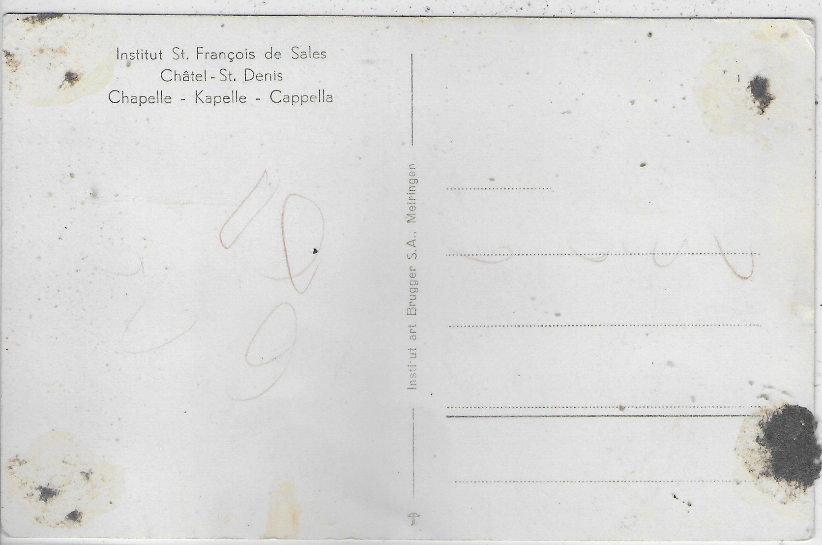 Cartoline postali: Institut St. Francois de Sales - Chatel-St. Denis - Chapelle – Usato da Ettingen venduto da Kartenplanet 1