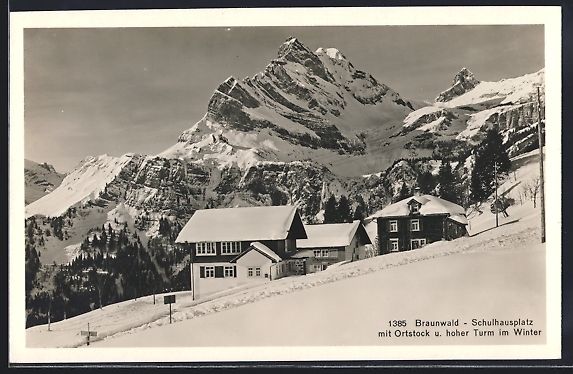 Ansichtskarten: Braunwald, Schulhausplatz mit Ortstock u – Gebraucht aus Berlin von bartko-reher