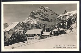 Braunwald, Schulhausplatz mit Ortstock u