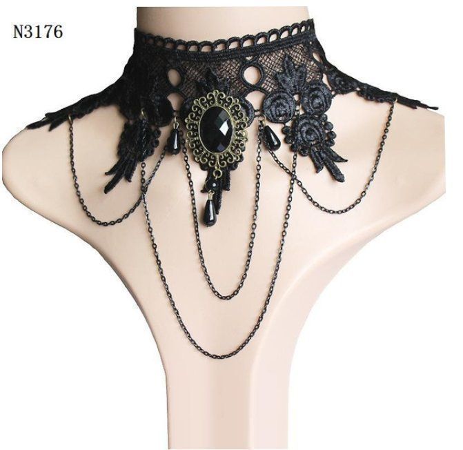 BLESSUME Vintage Lolita Halsband – Gothic Punk Halskrause Aus Spitze, Mit Strass & Schleife (Weiß)