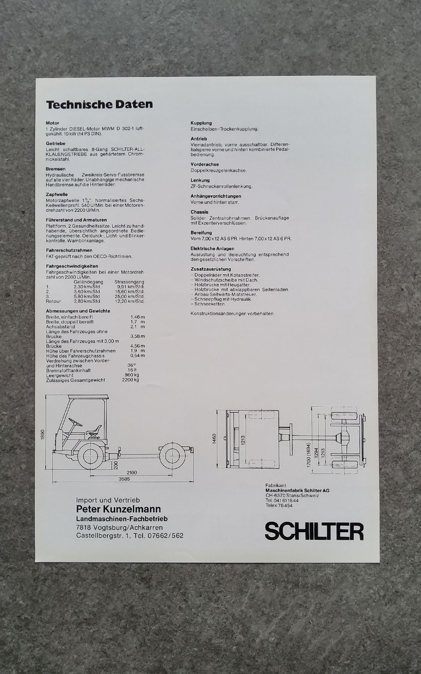 Schilter Documents: Schilter 1100 Transporter – D'occasion à Holziken par douglas70 1