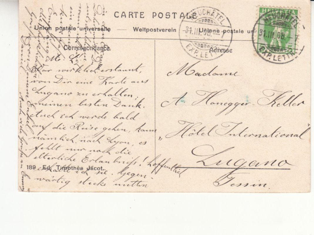 Ansichtskarten: Neuchâtel 1908 – Gebraucht aus Bürglen TG von StampGraf 1