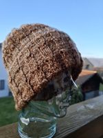 Handgestrickte Beanie Mütze Zopf Braun Beige handmade 🌿