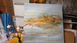 Bergengemälde, Grösse 80x80, Abstraktion mit Gold
