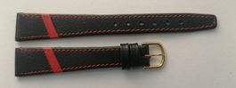 Bracelet en cuir noir & rouge pour montre dame, 15 mm