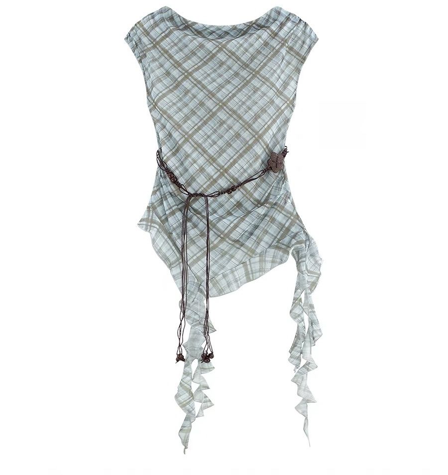 Top: Asymmetric Plaid Summer Top with Belt – Nuovo (secondo la descrizione) da Zürich venduto da rob_n7vd