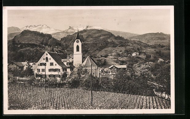 Cartoline postali: Sevelen, Panorama mit Kirche und den Ber – Usato da Berlin venduto da bartko-reher