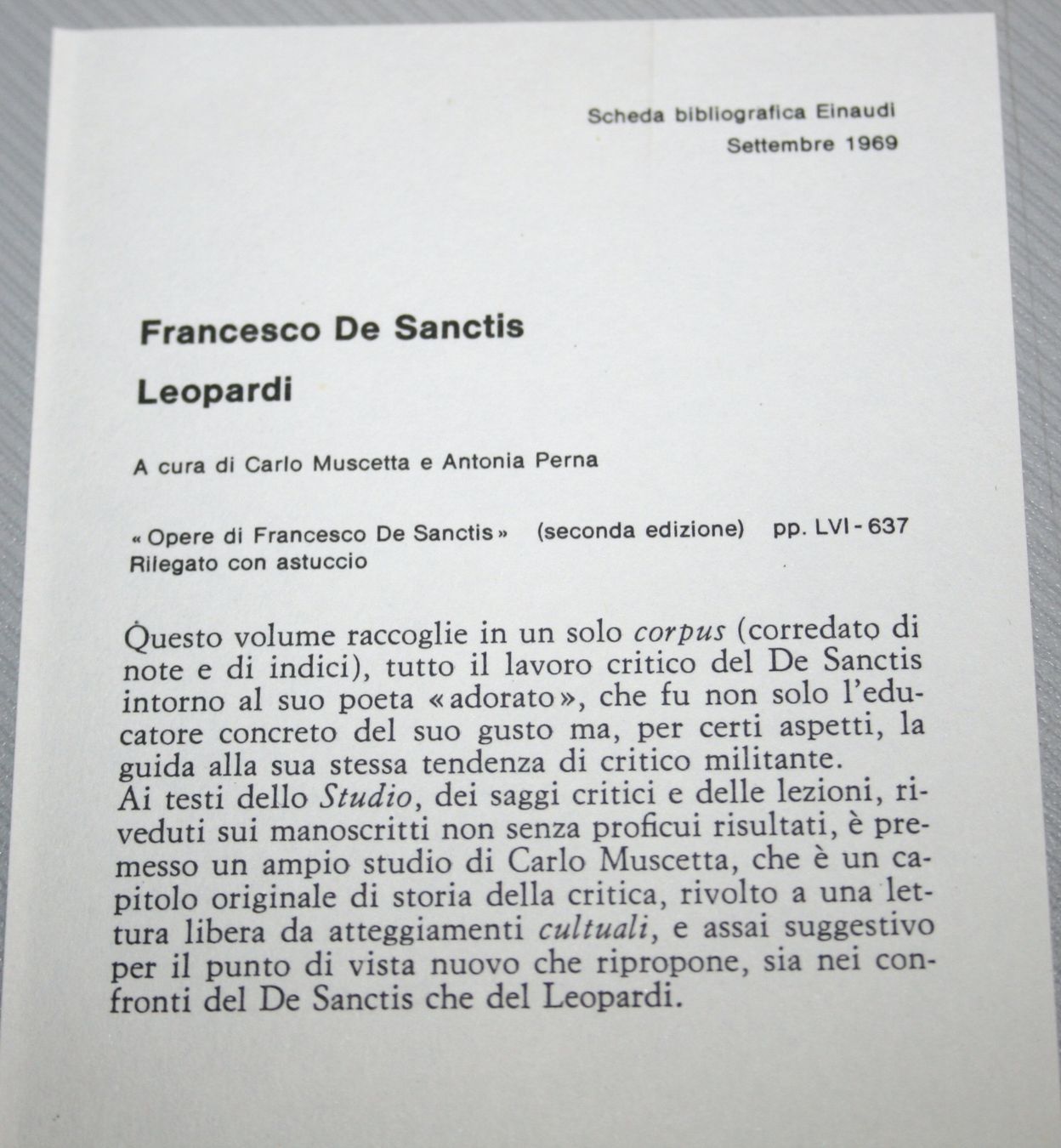 Bücher: Francesco de Sanctis: LEOPARDI, 1969 (a277 – Gebraucht aus Schaffhausen von Kartenprofi 1