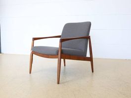 Goldfeder Lounge Sessel von Carl Straub | Grau und Nussbaum
