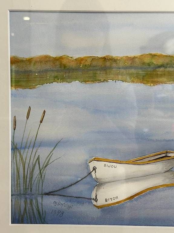 Poster & Bilder: Vintage Aquarell See-Landschaft mit Ruderboot – Gebraucht aus Obernau von Arche_Noah_Brocki 2