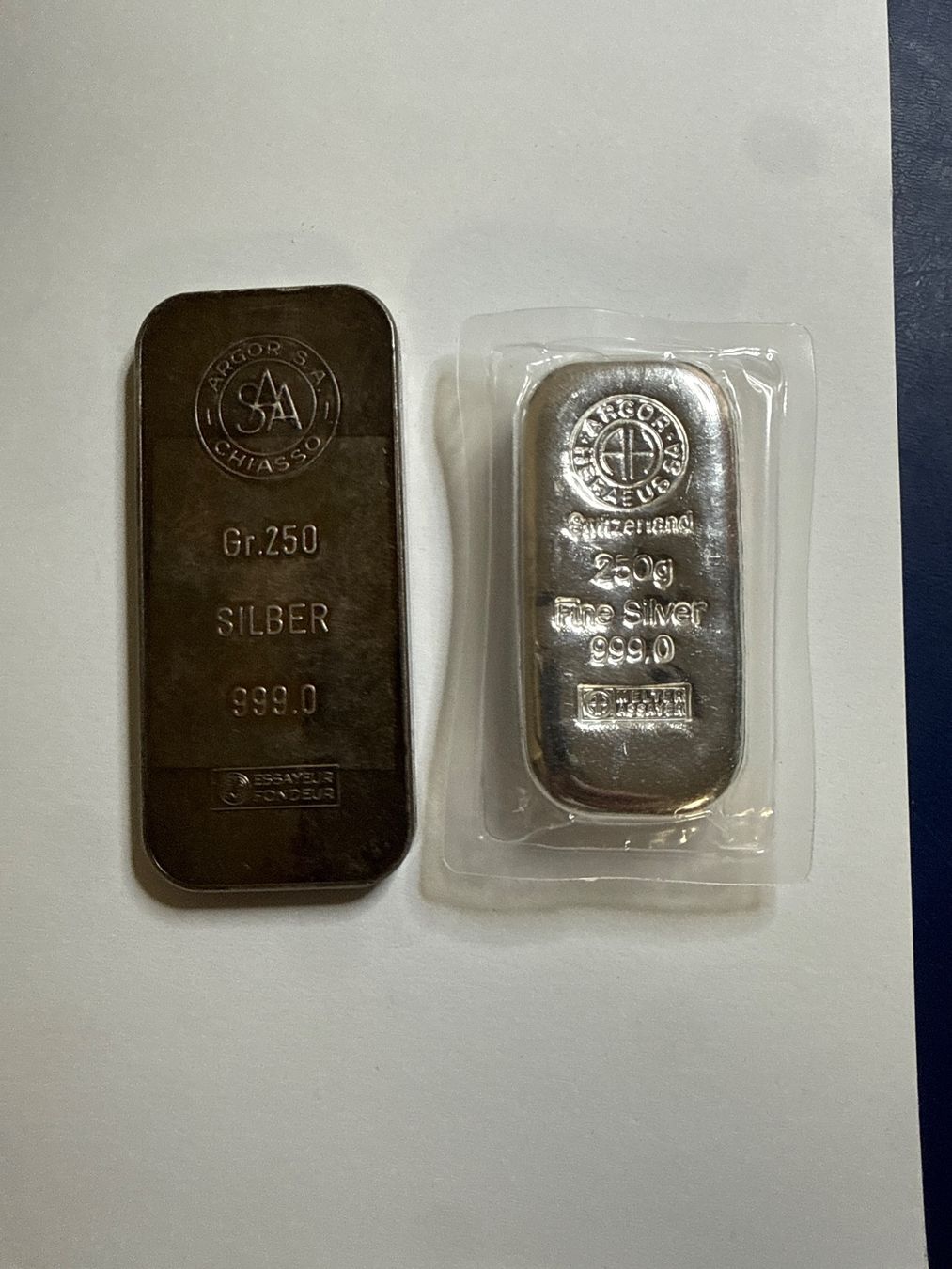 Metalli preziosi: 2 x 250 Gramm Silberbarren – Usato da Derendingen venduto da iven70