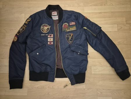 Herren Bomberjacke Schott Grösse L mit Patches dunkelblau
