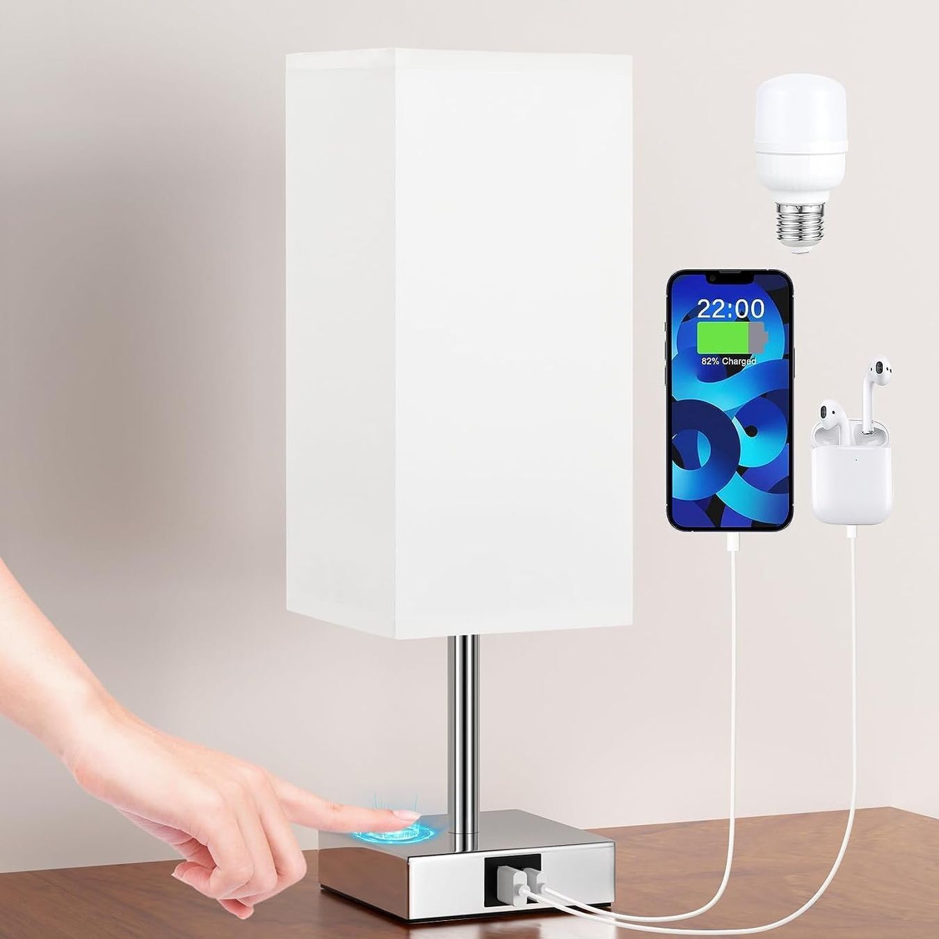 Lampade: Nachttischlampe Touch Dimmbar mit USB A+Typ-C-Anschlüssen – Nuovo e nell'imballaggio originale da Nuglar venduto da SaleRitter