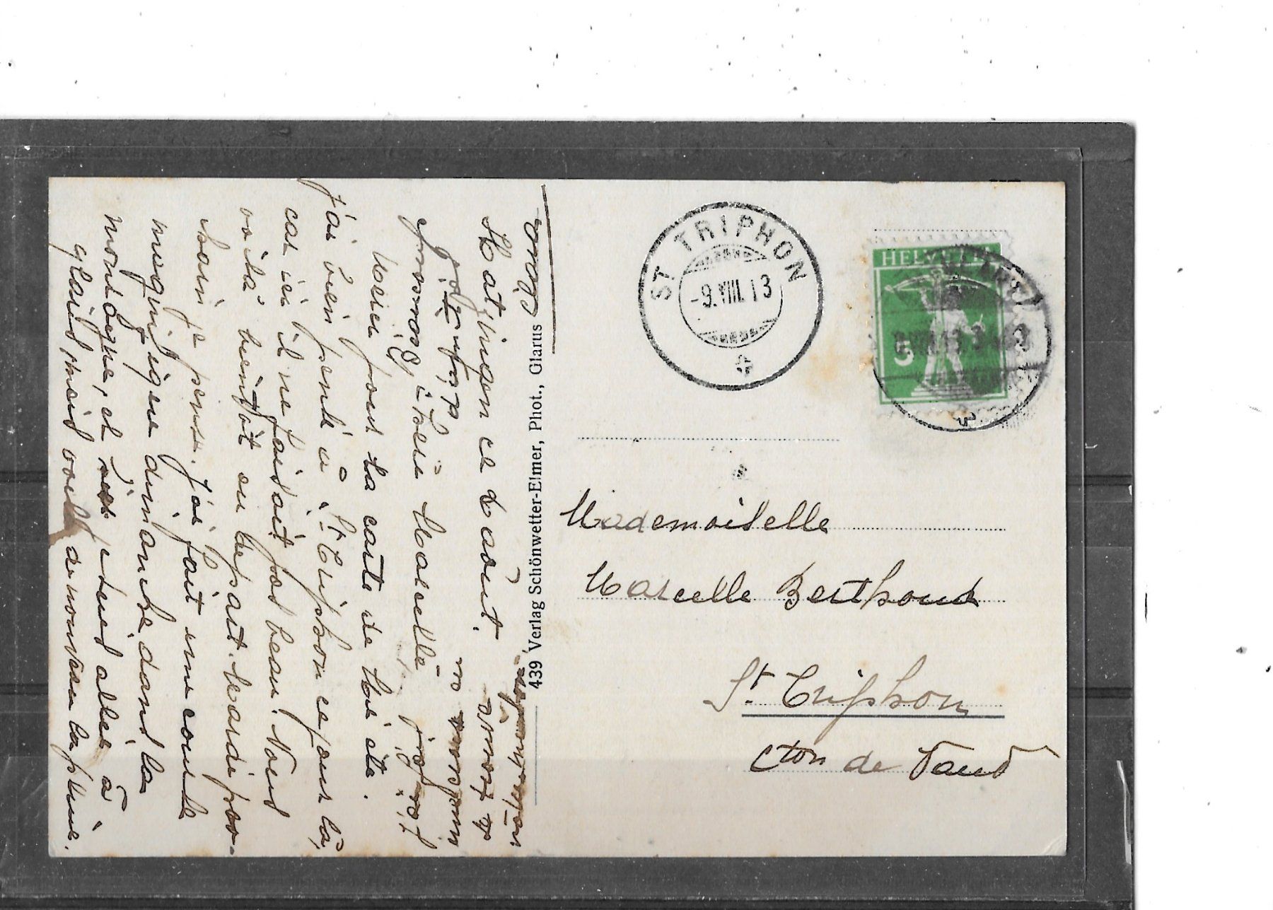 Cartoline postali: GL Hätzingen mit dem Tödi 1913 – Usato da Schocherswil venduto da Wilare 1