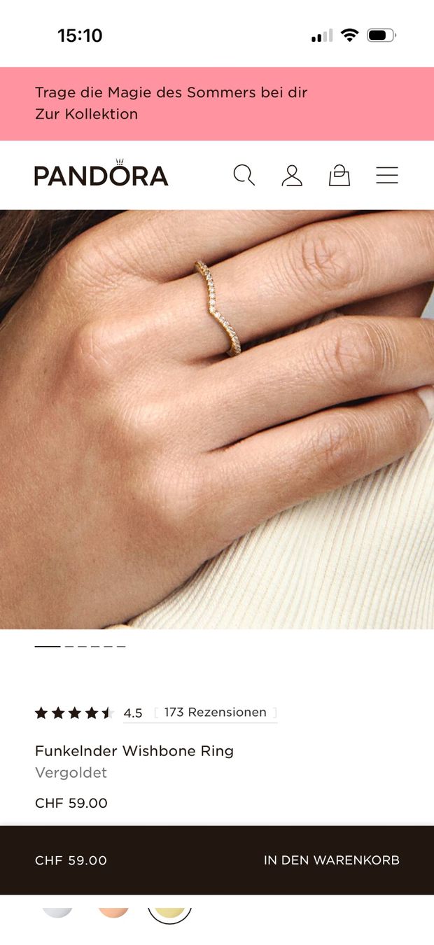 Pandora Anelli: Pandora Wishbone Ring Gold – Nuovo e nell'imballaggio originale da Winterthur venduto da tha_fvg2 4