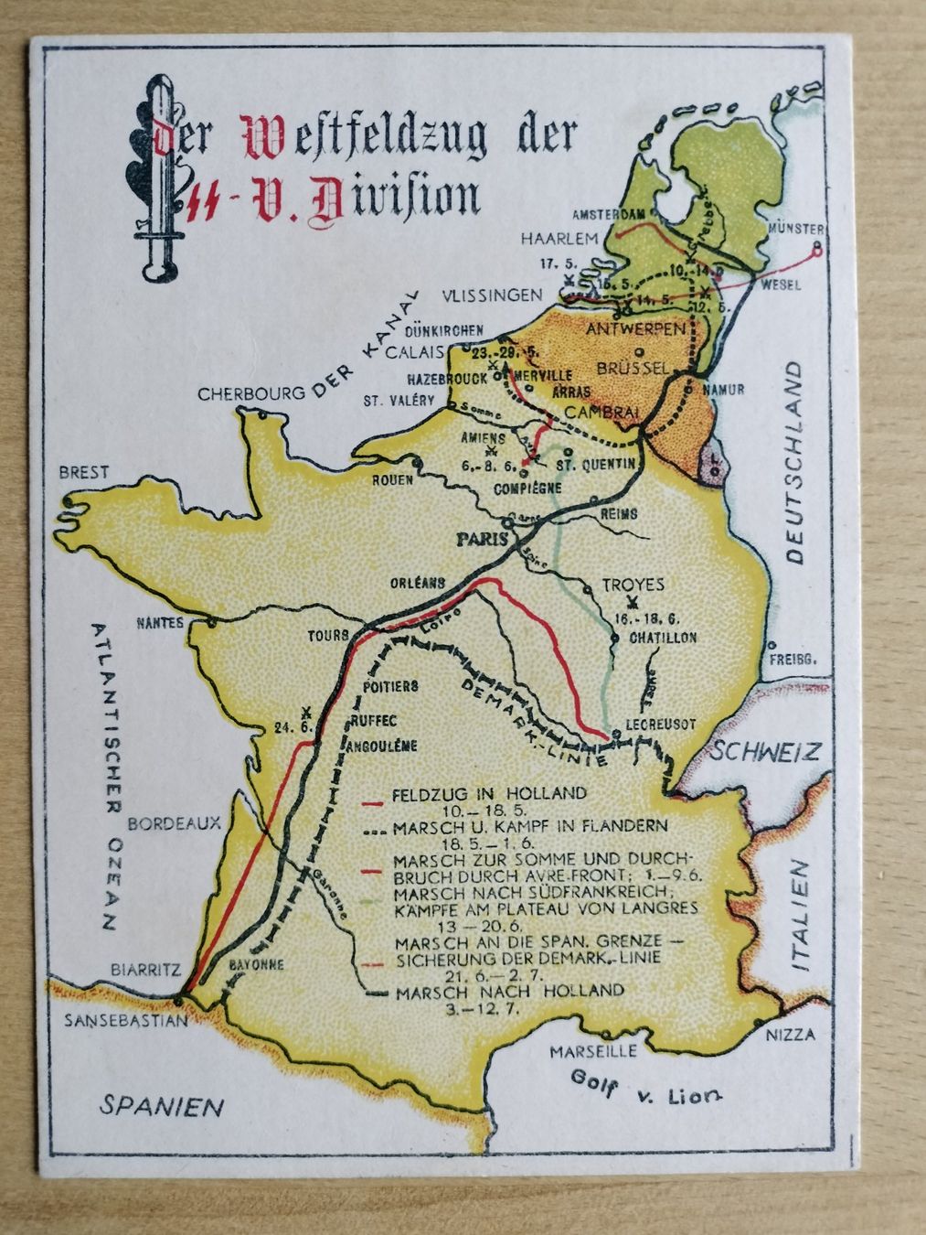 Cartoline postali: Antike Ansichtskarte , Westfeldzug der SS Division – Usato da Schwanden Sigrisw venduto da cadieux71