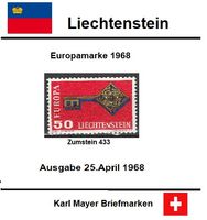 Europamarke 1968                 Ausgabe Liechtenstein