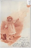 Monotint-Litho - Kleines Mädchen mit Ballon und Hund 1898