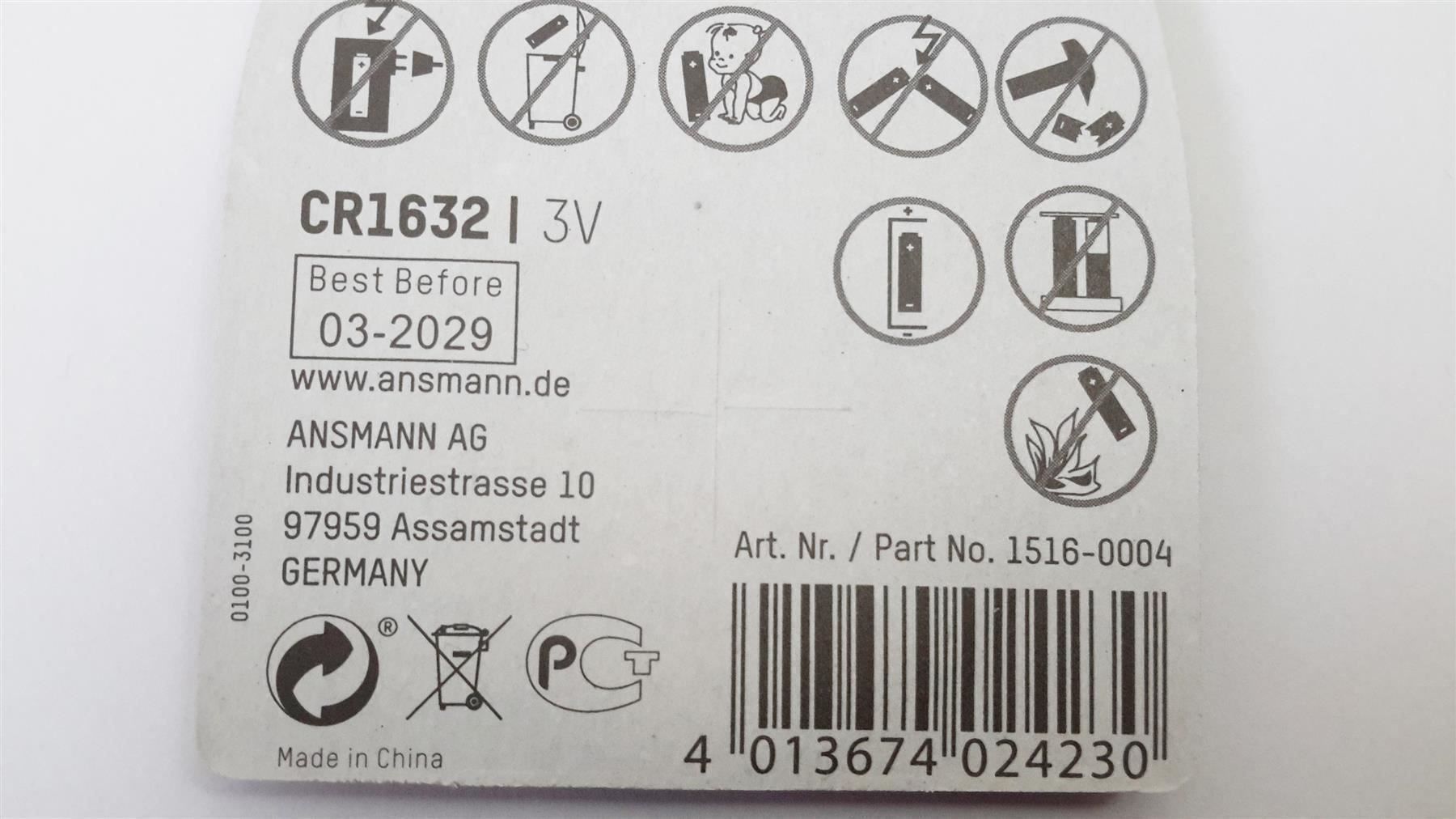 Akkus & Batterien: Knopfzelle CR1632, Lithium, Ansmann – Neu und originalverpackt aus St. Gallen von cointec 4