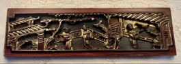 Beau ancien panneau de lit chinois bois sculpté dorures  
