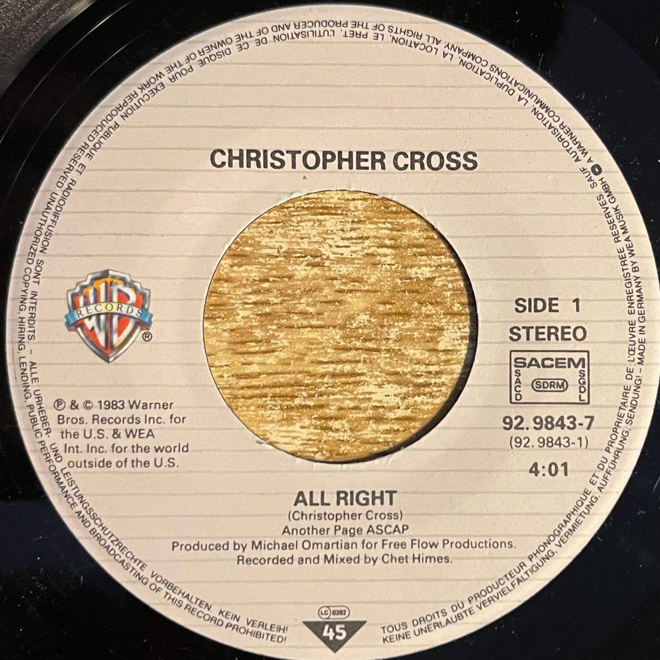 Dischi in vinile: CHRISTOPHER CROSS - ALL RIGHT – Usato da Bussigny venduto da vinyl-pas-cher 2