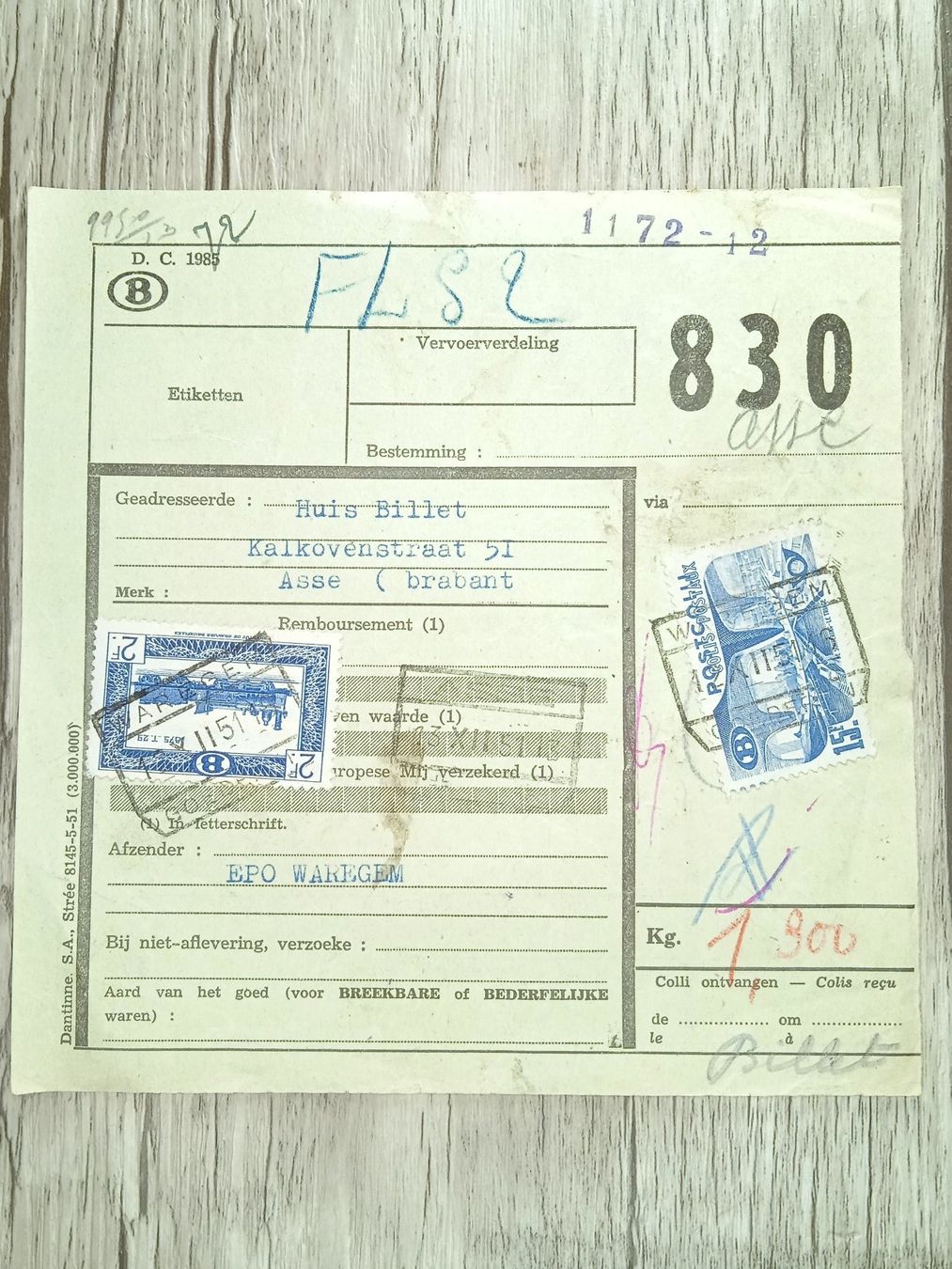 Tous les timbres: TR97 Document Expedition + Timbre Belgique 1951 – D'occasion à Cousset par Patrick_Collections