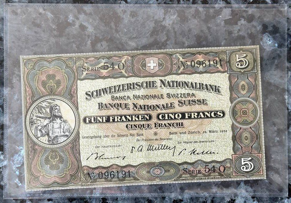 Banconote: Schweizer 5-Franken-Note von 1952 - Seltene Banknote! – Nuovo (secondo la descrizione) da Beringen venduto da Mantafisch1 1