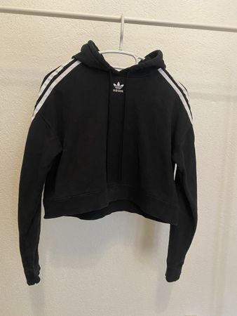 Sweat court noir à capuche Adidas, t.34/XS