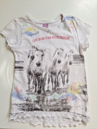 Mädchen T-Shirt DopoDopo Gr. 110 4-5Y Weiss mit Spitze