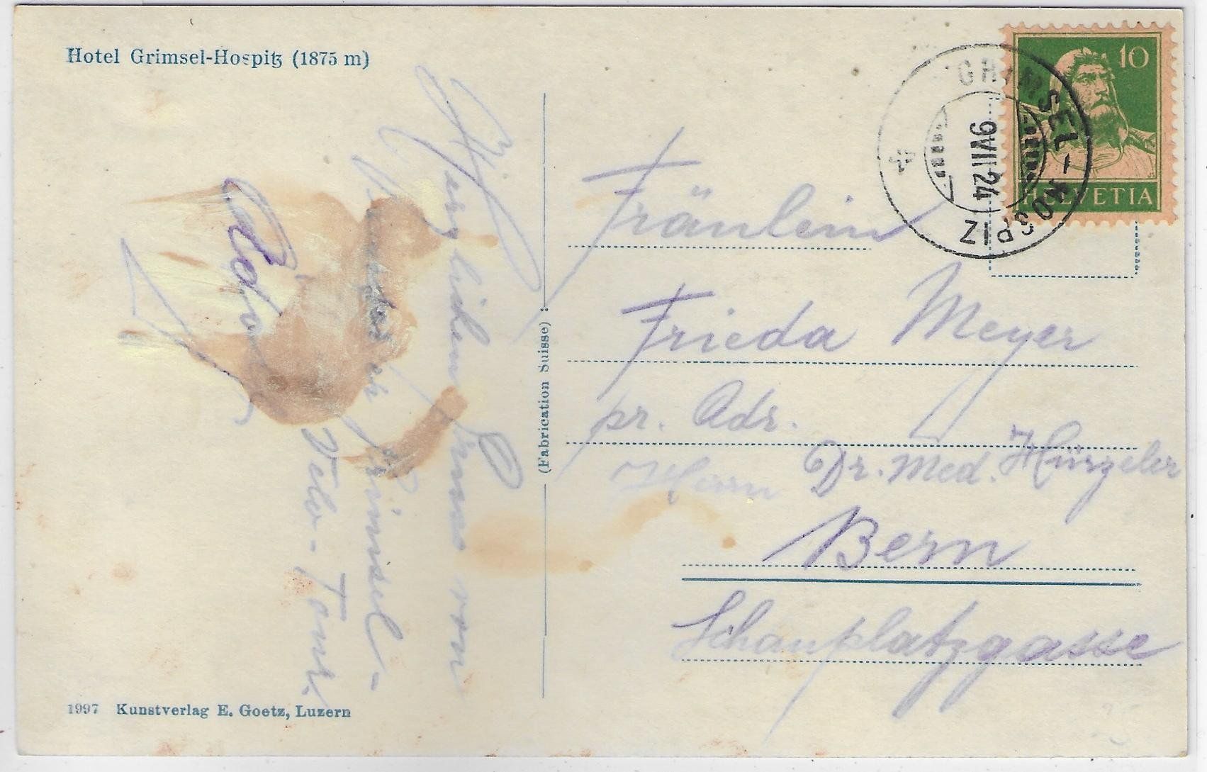 Cartoline postali: Hotel Grimsel-Hospitz - 2 Postauto - animee belebt 1924 – Usato da Ettingen venduto da Kartenplanet 1