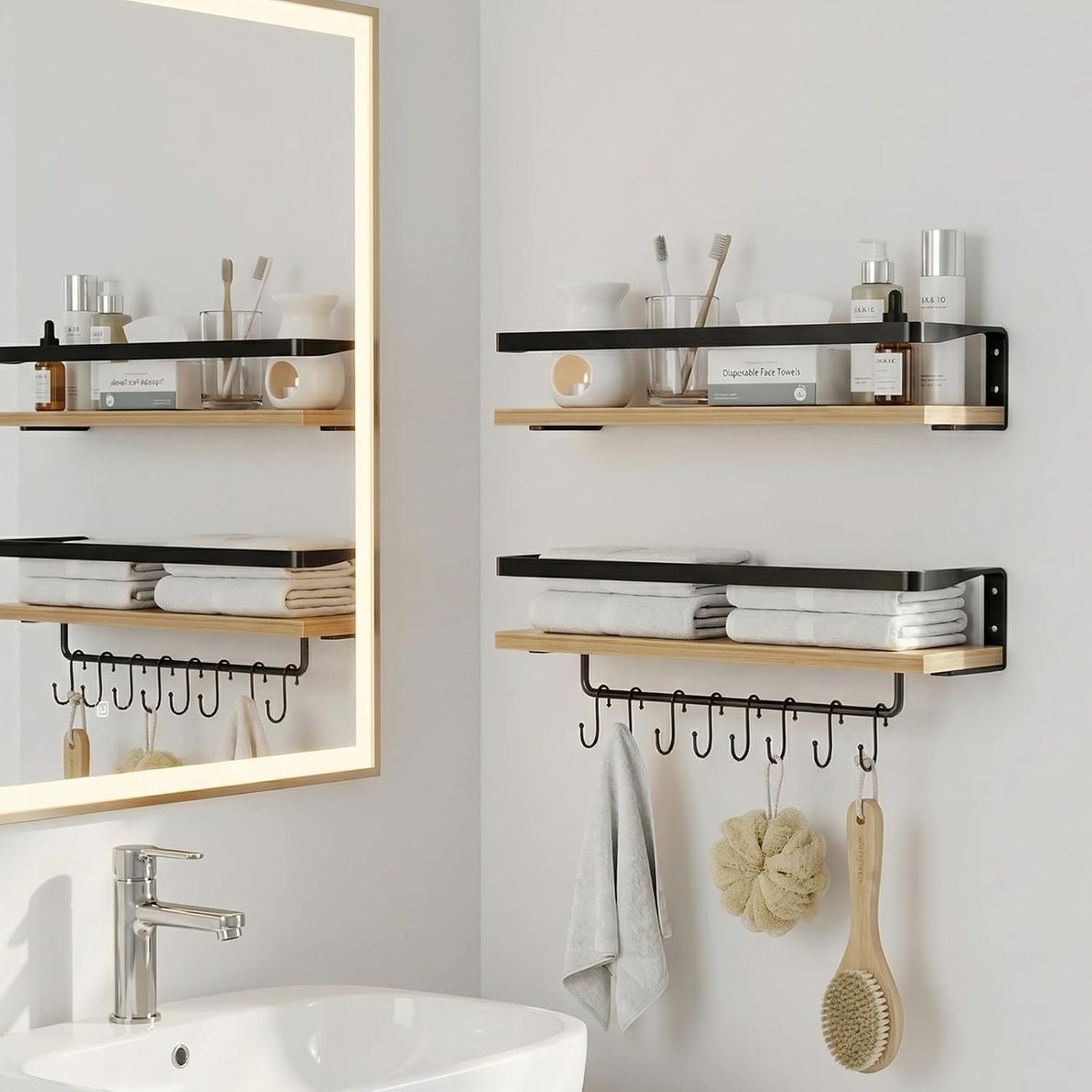 Scaffali: Wandregal Holz 2er Set mit Handtuchhalter braun – Nuovo e nell'imballaggio originale da Dietikon venduto da Abverkauf10 7