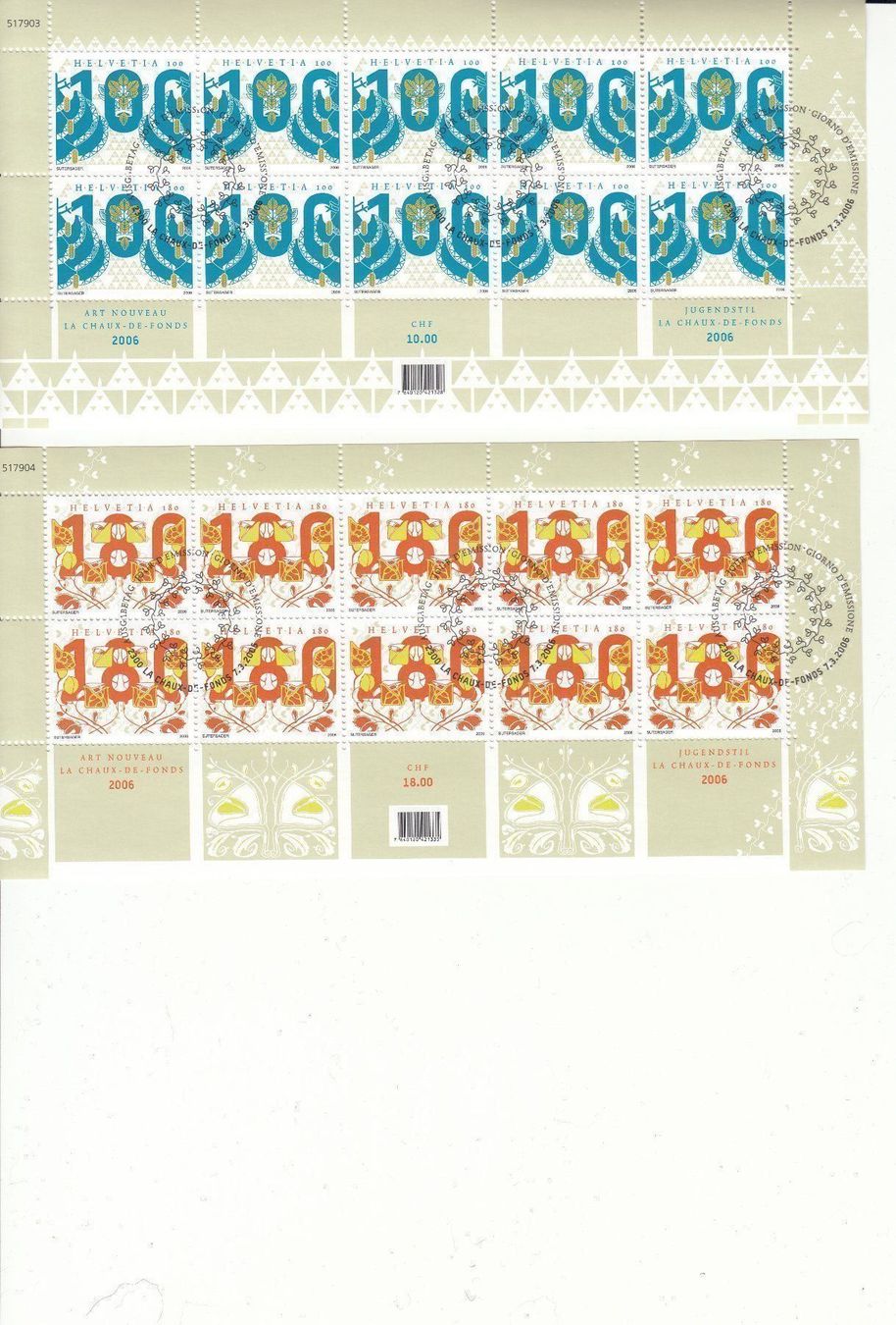 Tutti i francobolli: SBK 1190 - 1191 Kleinbogen mit ET – Usato da Bürglen TG venduto da StampGraf