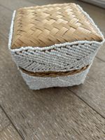 Woven storage box bamboo white beads square good condition