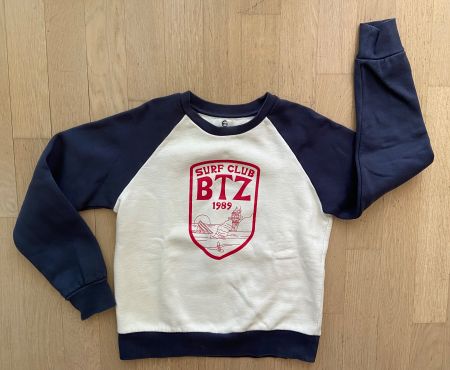 BTZ BIARRITZ Sweatshirt marine/blanc 100% coton bio 10 ans