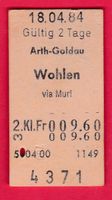 KARTON BILLETT, ARTH-GOLDAU - WOHLEN, 2.KLASSE, EINFACH,1984