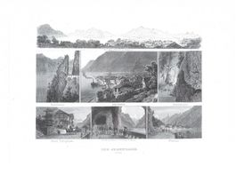 Orig. Stahlstich, Axenstrasse, Brunnen, Flüelen, Krüsi
