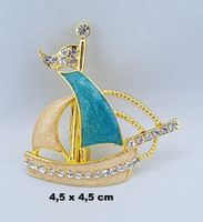 Brosche - SEGELBOOT mit Glitzersteinen - Neu - 4,5x4,5cm