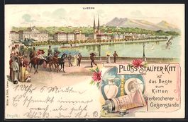 Litho Luzern, Ortsansicht, Reklame für 