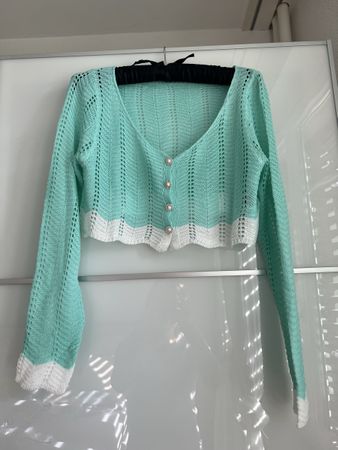 Mint Crochet Bolero Cardigan, Cute Summer Crop Top, Size S