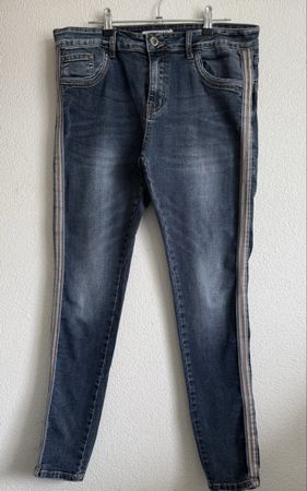 Jewelly Jeans Gr. 40 Damen Jeanshose mit Zierstreifen