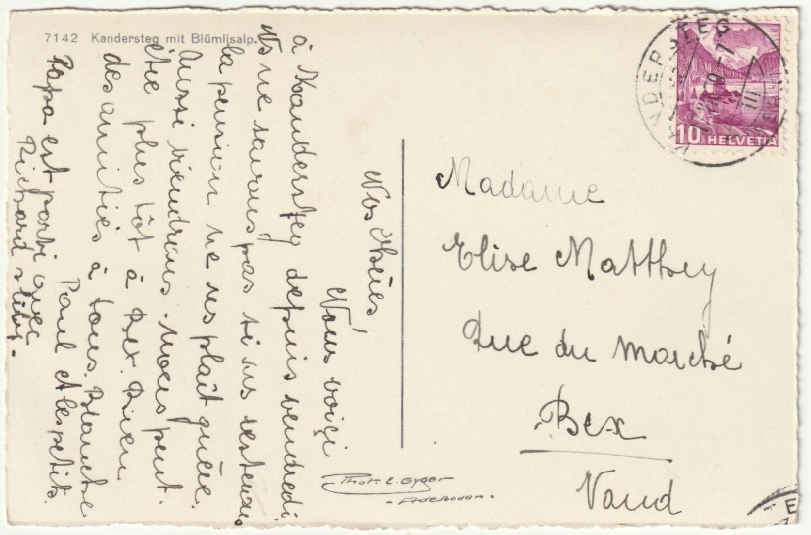 Cartoline postali: Foto-AK Kandersteg mit Blümlisalp 1939 – Usato da Fislisbach venduto da Zigzag12 1