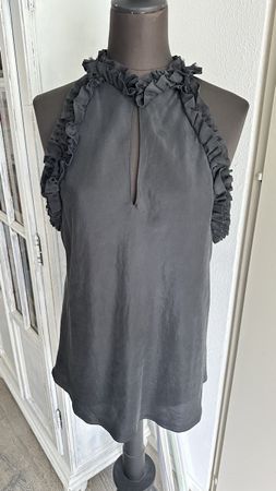 Seiden-Sommer Top, schwarz, Gr. L mit Rüschen