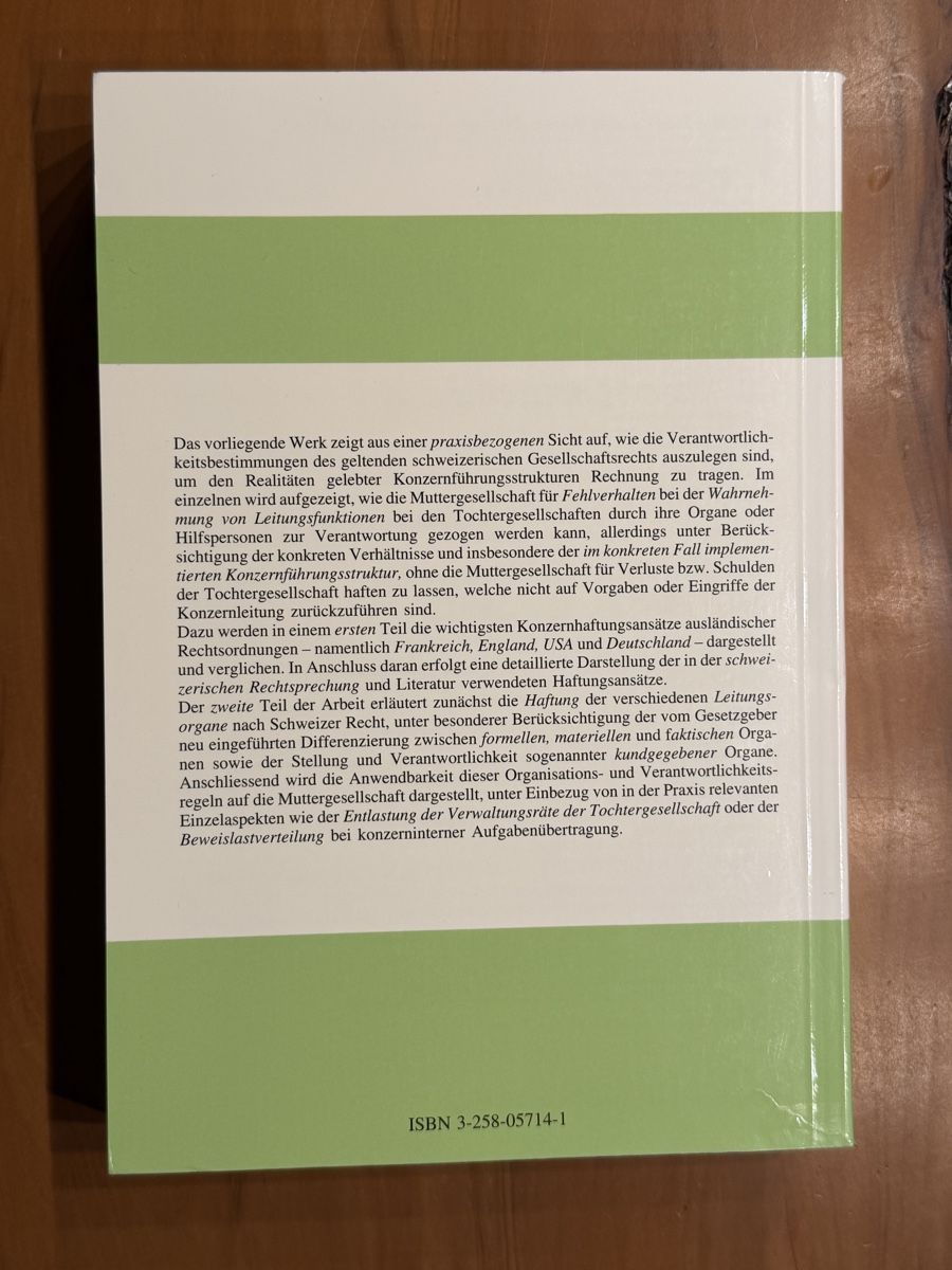 Libri: Die Haftung der Muttergesellschaft als materielles Organ – Usato da Volketswil venduto da doughboy 2